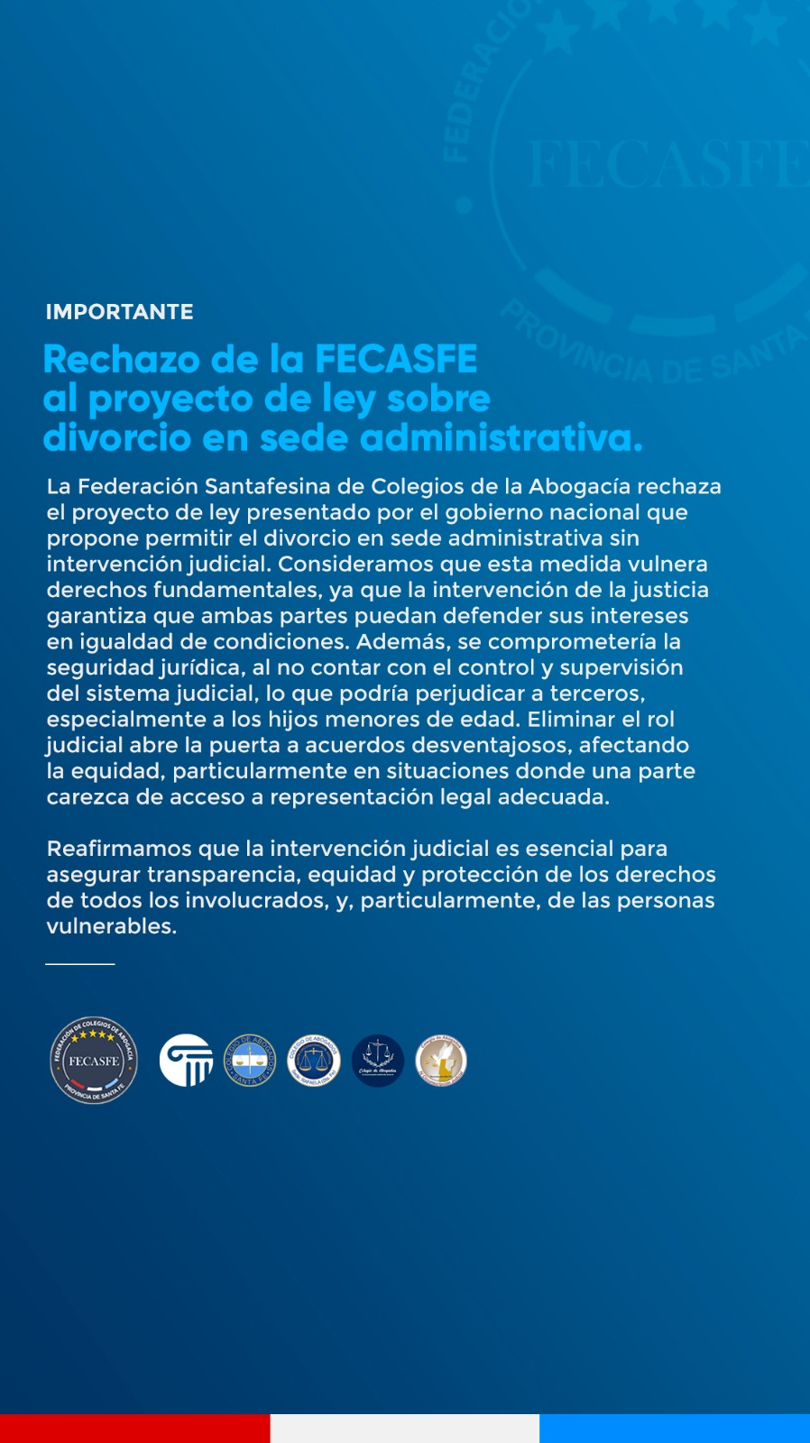 Rechazo de la FECASFE al proyecto de ley sobre divorcio en sede administrativa